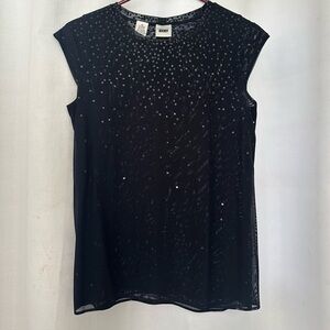 DKNY Women Sleeveless Top with Black Sequins In Color Black Size 10